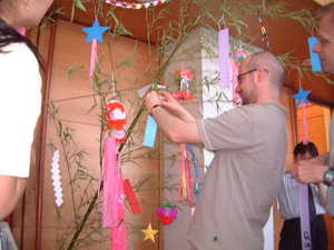Making wishes to Tanabata ferstival decoration